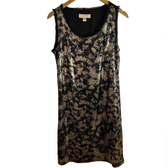 EUC Michael Kors Metallic Gold Sequins Sheath Dress - Picture 2 of 12